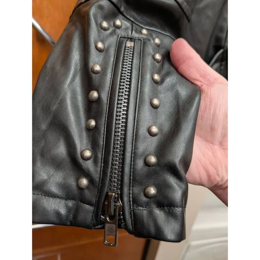 Embroidered Studded Moto Faux Leather Jacket Women's Large Sugarlips - Picture 5 of 16